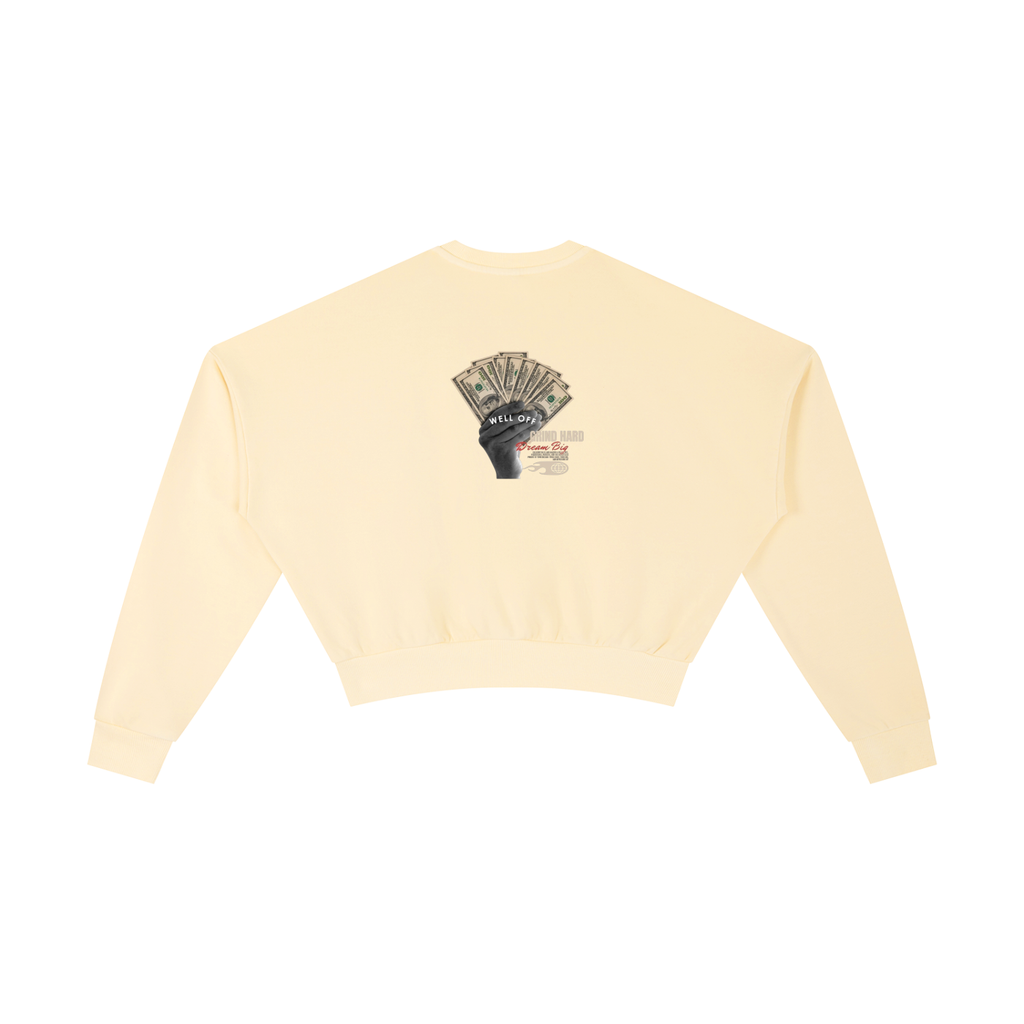 Womens Vintage "WELL OFF" Washed Cropped Sweatshirt