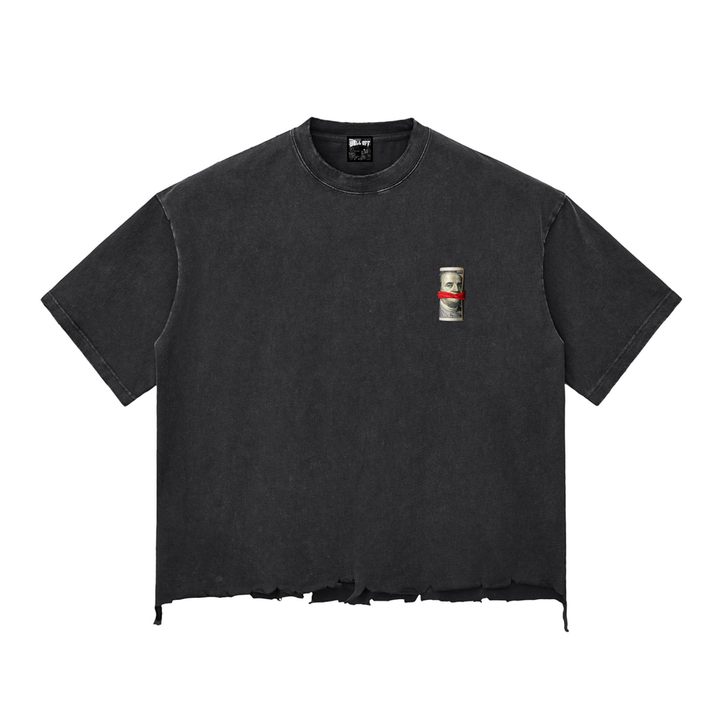 Snow Wash Raw-Hem Boxy "WELL OFF" T-shirt