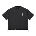 Snow Wash Raw-Hem Boxy "WELL OFF" T-shirt