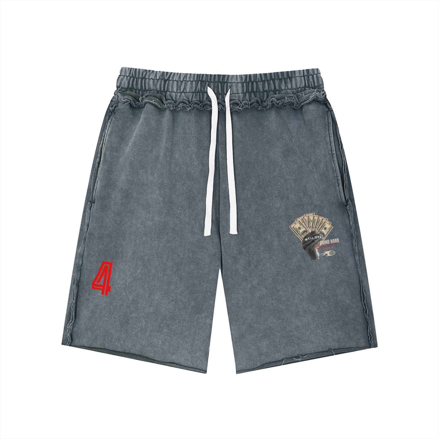 Mineral Wash Raw Edge "WELL OFF Collab" Shorts