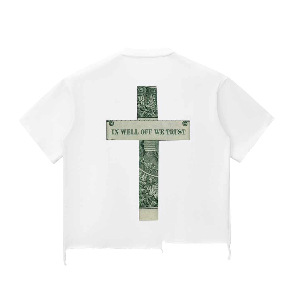 Snow Wash Raw-Hem Boxy "WELL OFF" T-shirt