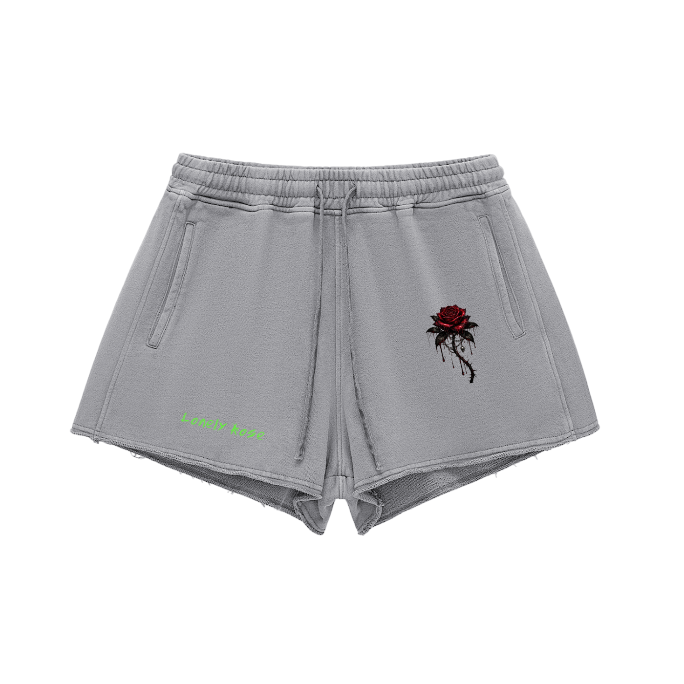 Womens Snow Washed Raw Edge Drawstring "Loney Rose" Shorts