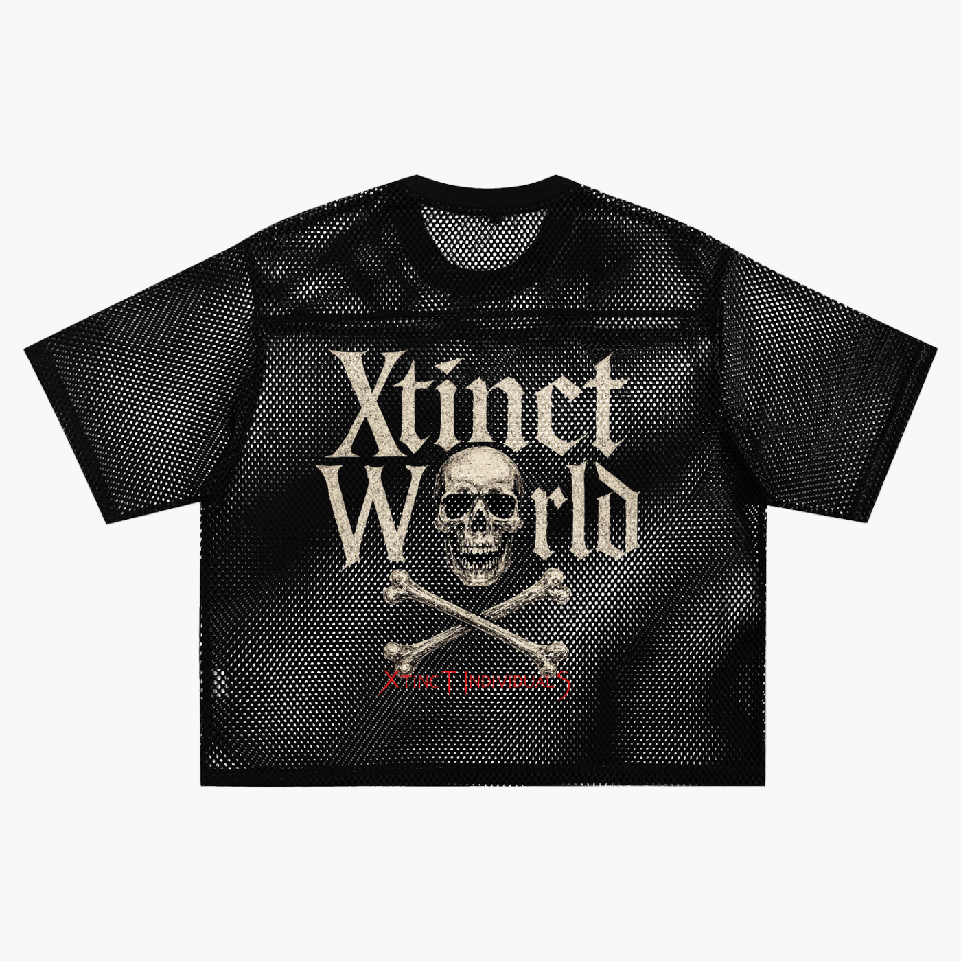 See-through"WELL OFF - XtincT IndividualS" Collab Boxy Net T-Shirt