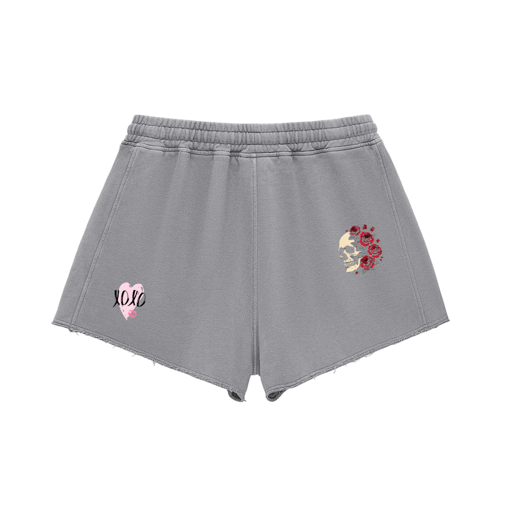 Womens Snow Washed Raw Edge Drawstring "Loney Rose" Shorts