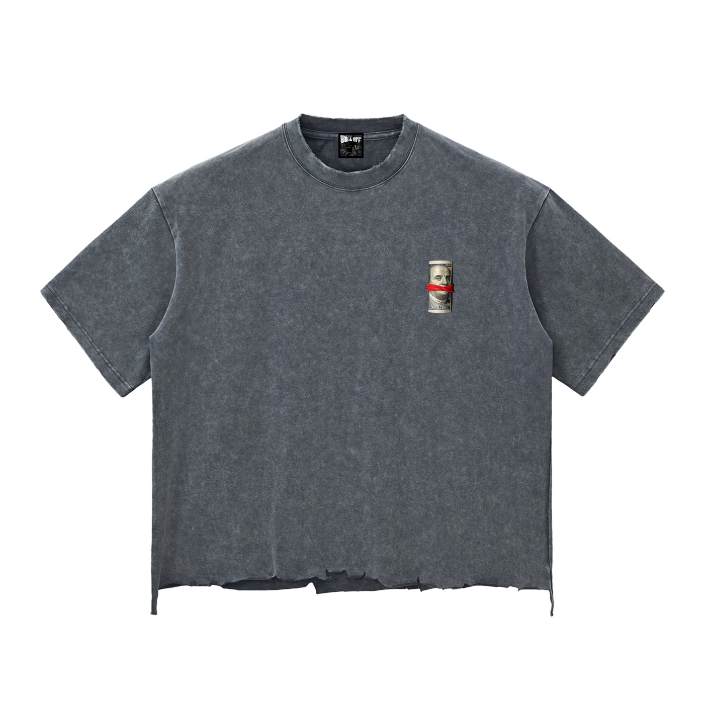 Snow Wash Raw-Hem Boxy "WELL OFF" T-shirt