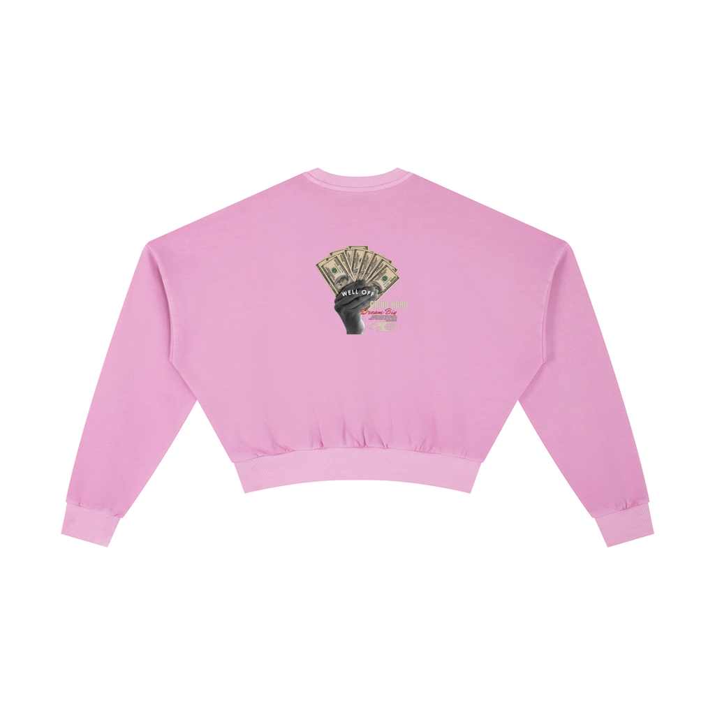 Womens Vintage "WELL OFF" Washed Cropped Sweatshirt