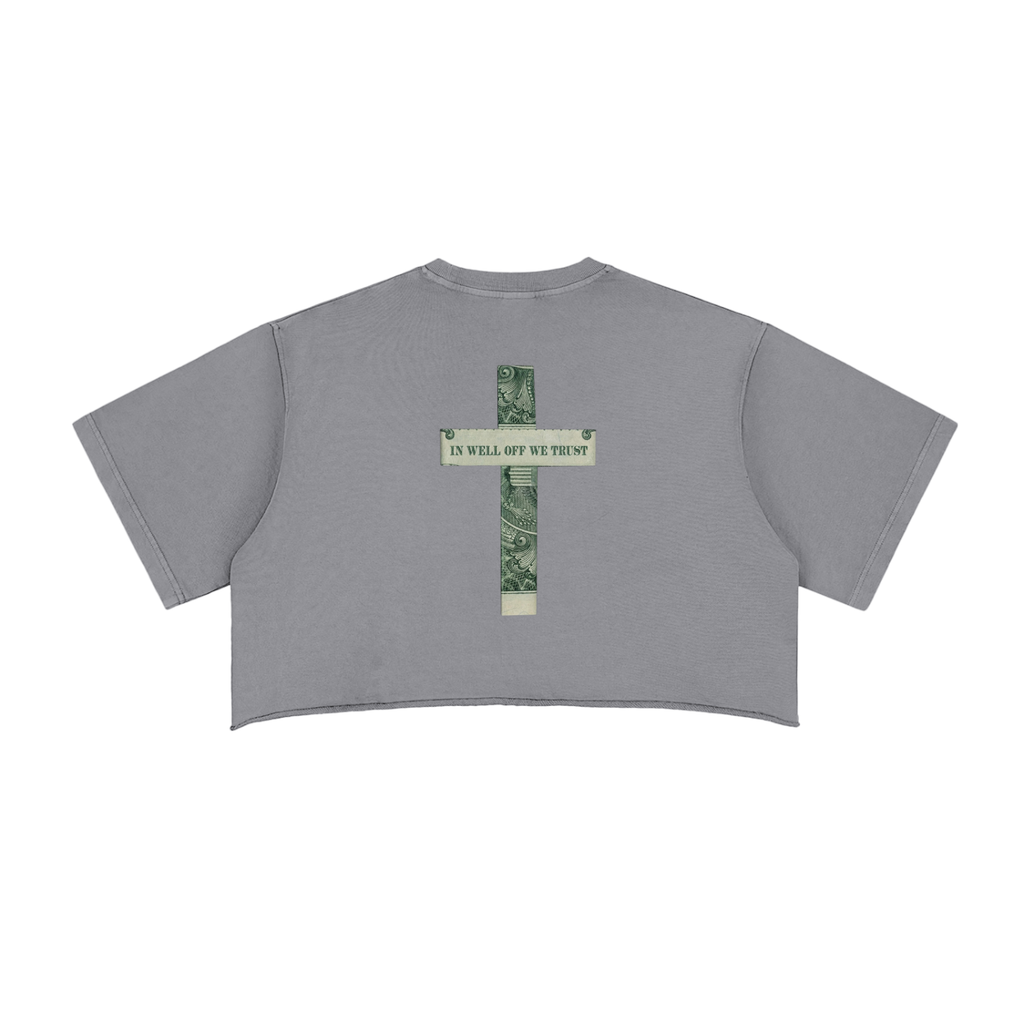 Womens Snow Washed Raw Edge Crop "WELL OFF" Top