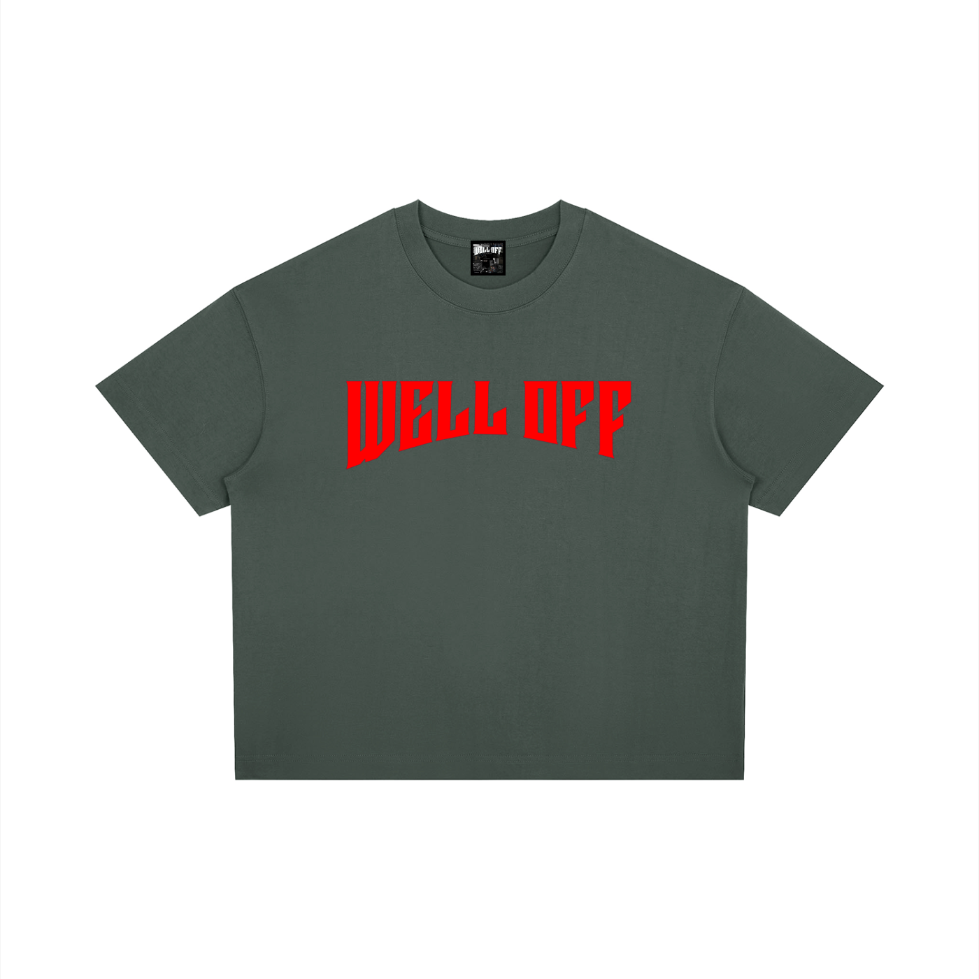 Boxy Drop Shoulder "WELL OFF" T-Shirt