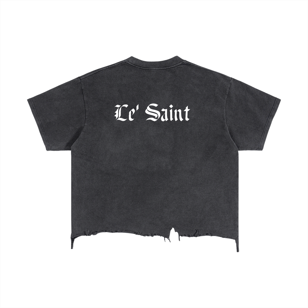 Vintage Wash Boxy Distressed Hem "Le'Saint" T-Shirt