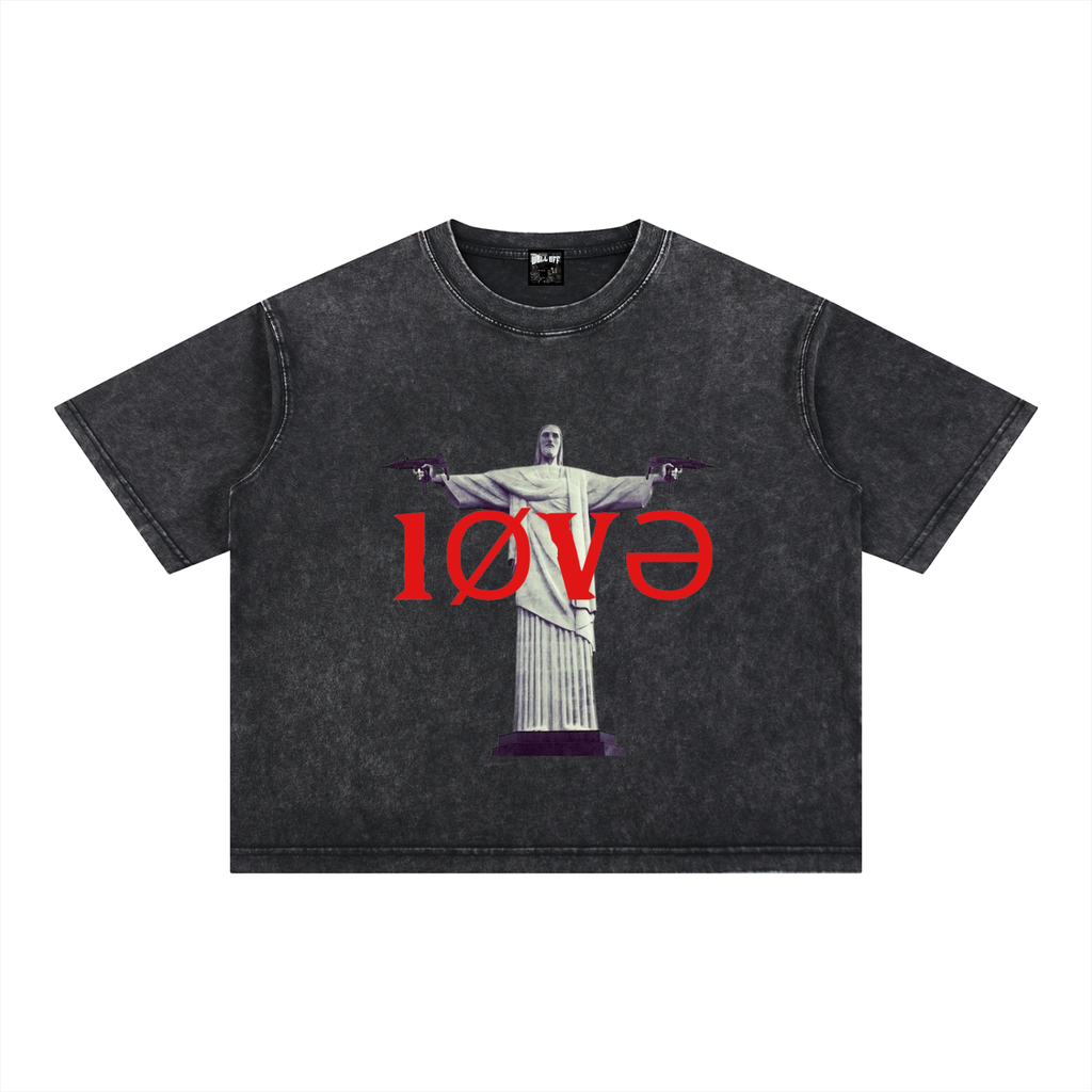 Mineral Wash Boxy Cotton "NO PEACE WITHOUT WAR "T-Shirt