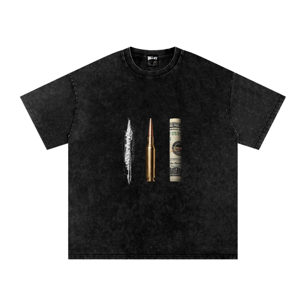 Snow Washed Oversized Cotton "WELL OFF" T-Shirt
