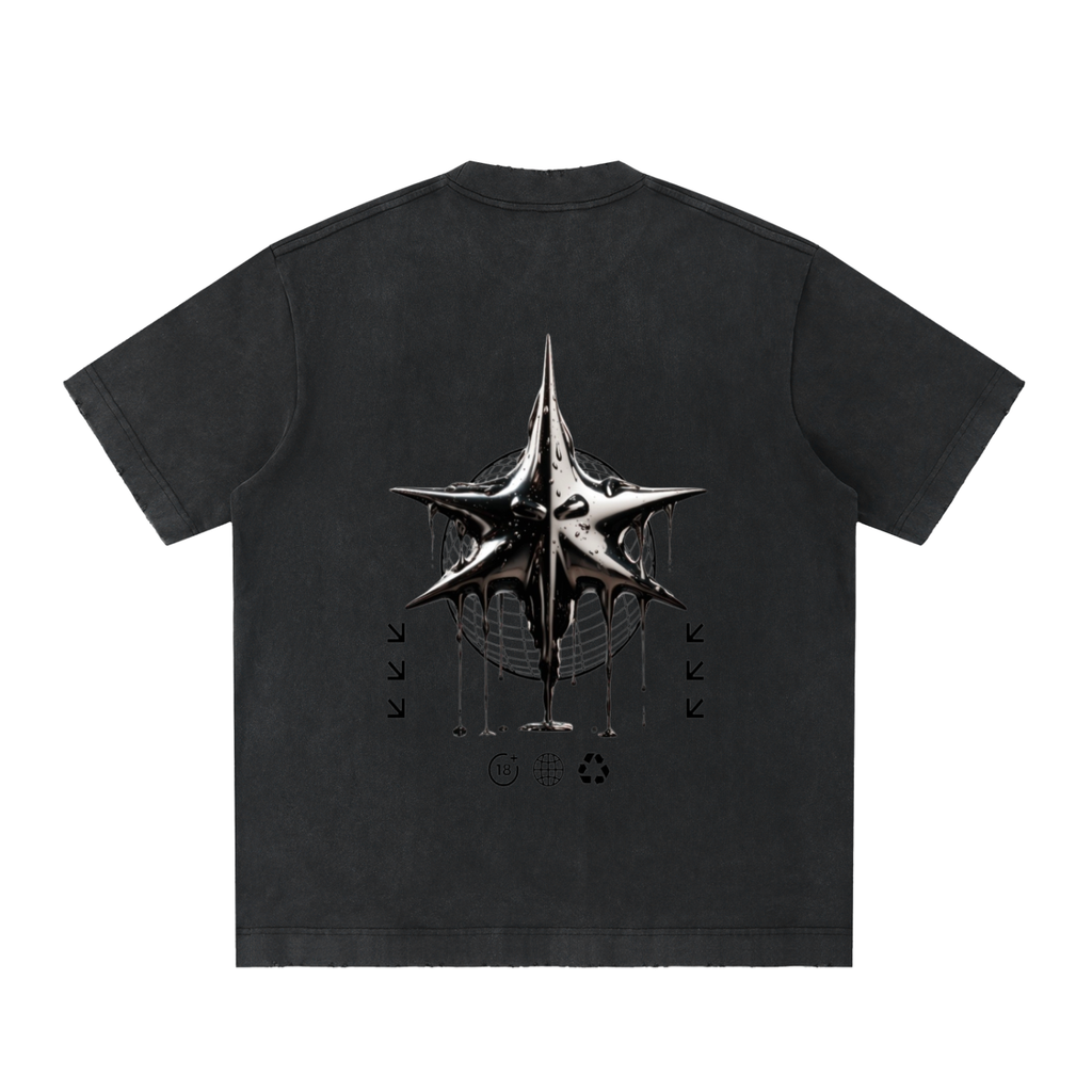 Heavyweight Vintage Washed Frayed "Death Star" T-Shirt