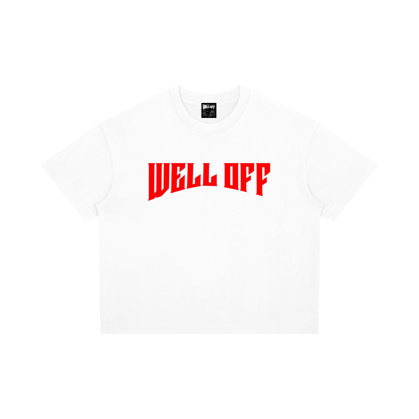 Boxy Drop Shoulder "WELL OFF" T-Shirt