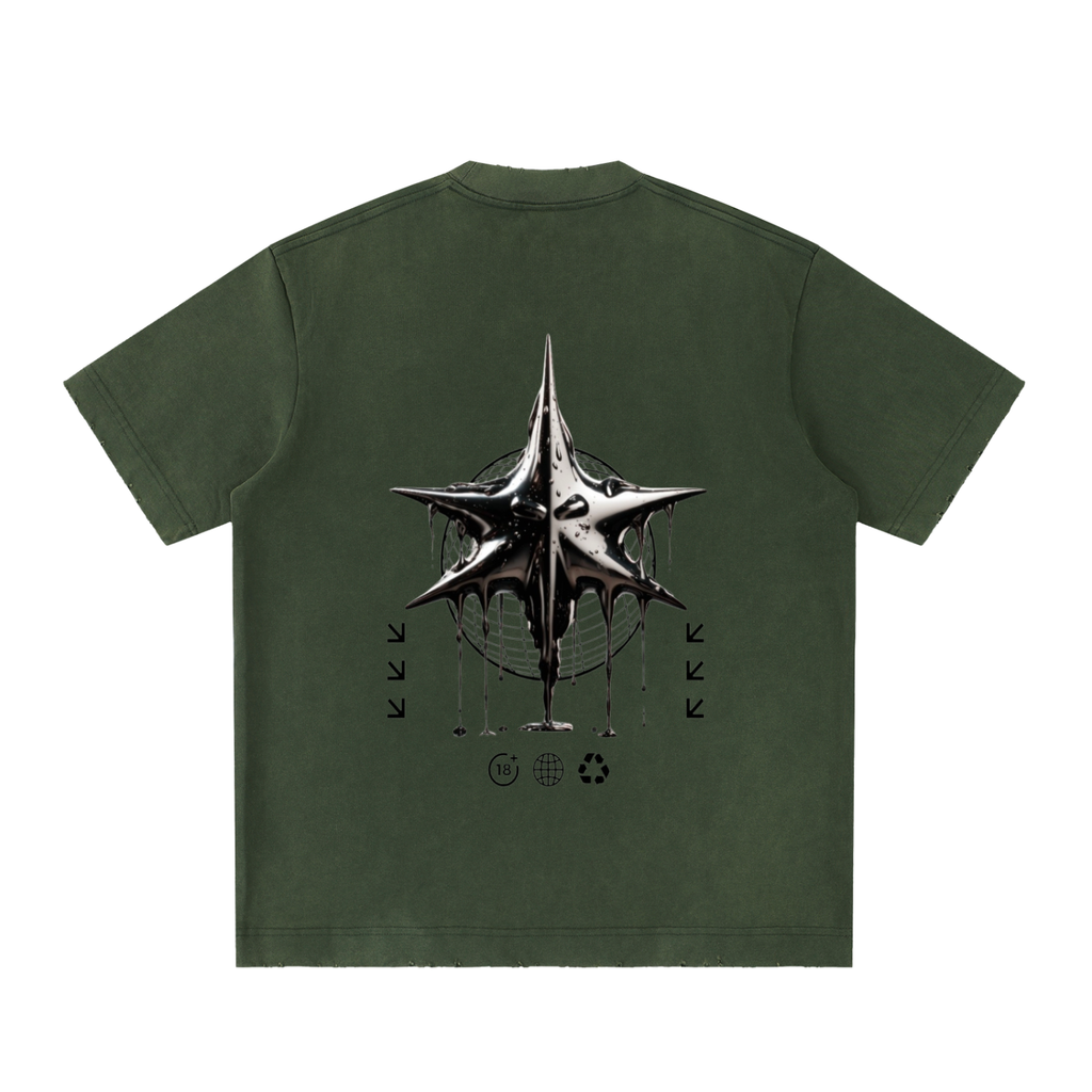 Heavyweight Vintage Washed Frayed "Death Star" T-Shirt