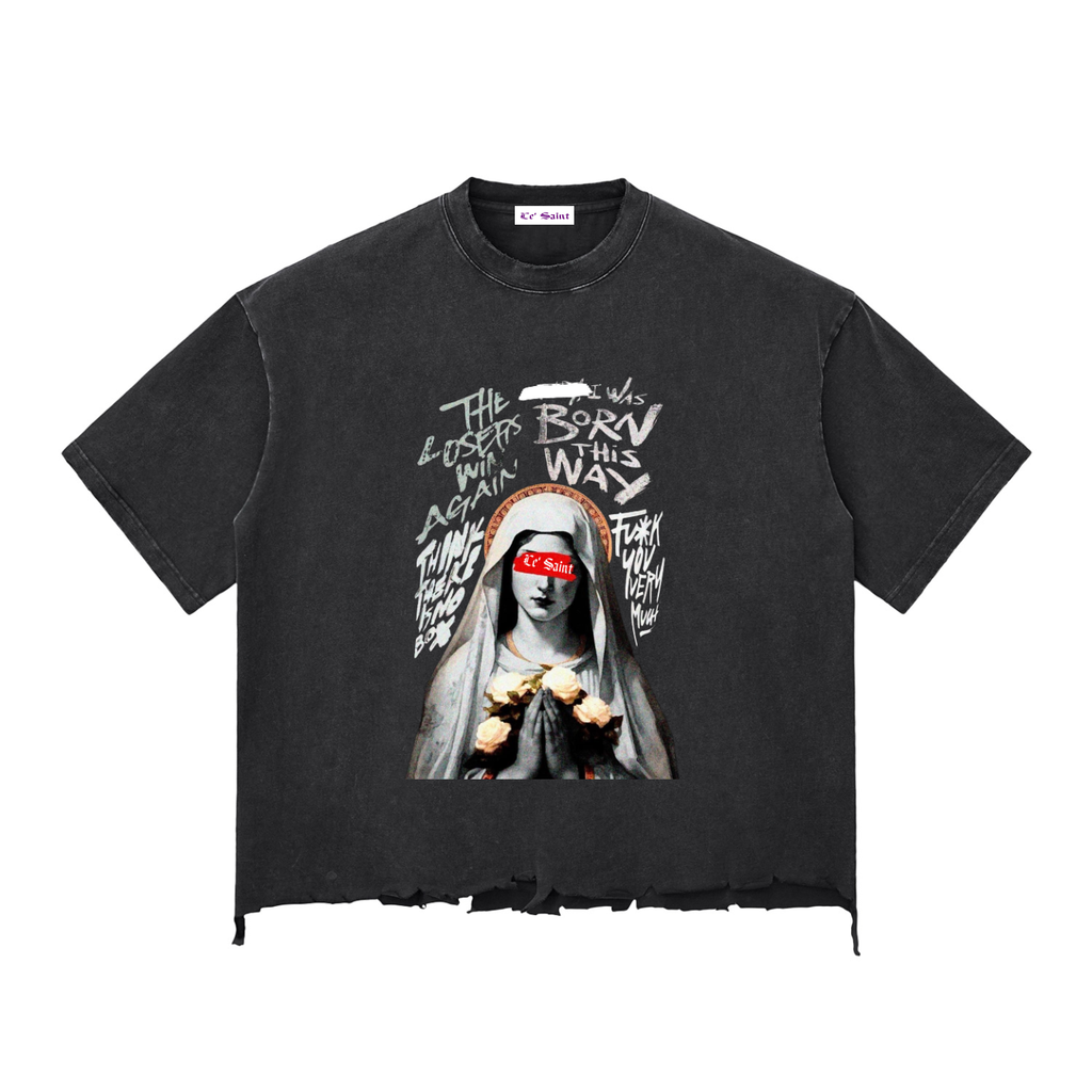 Snow Wash Raw-Hem Boxy "LE'SAINT" T-shirt
