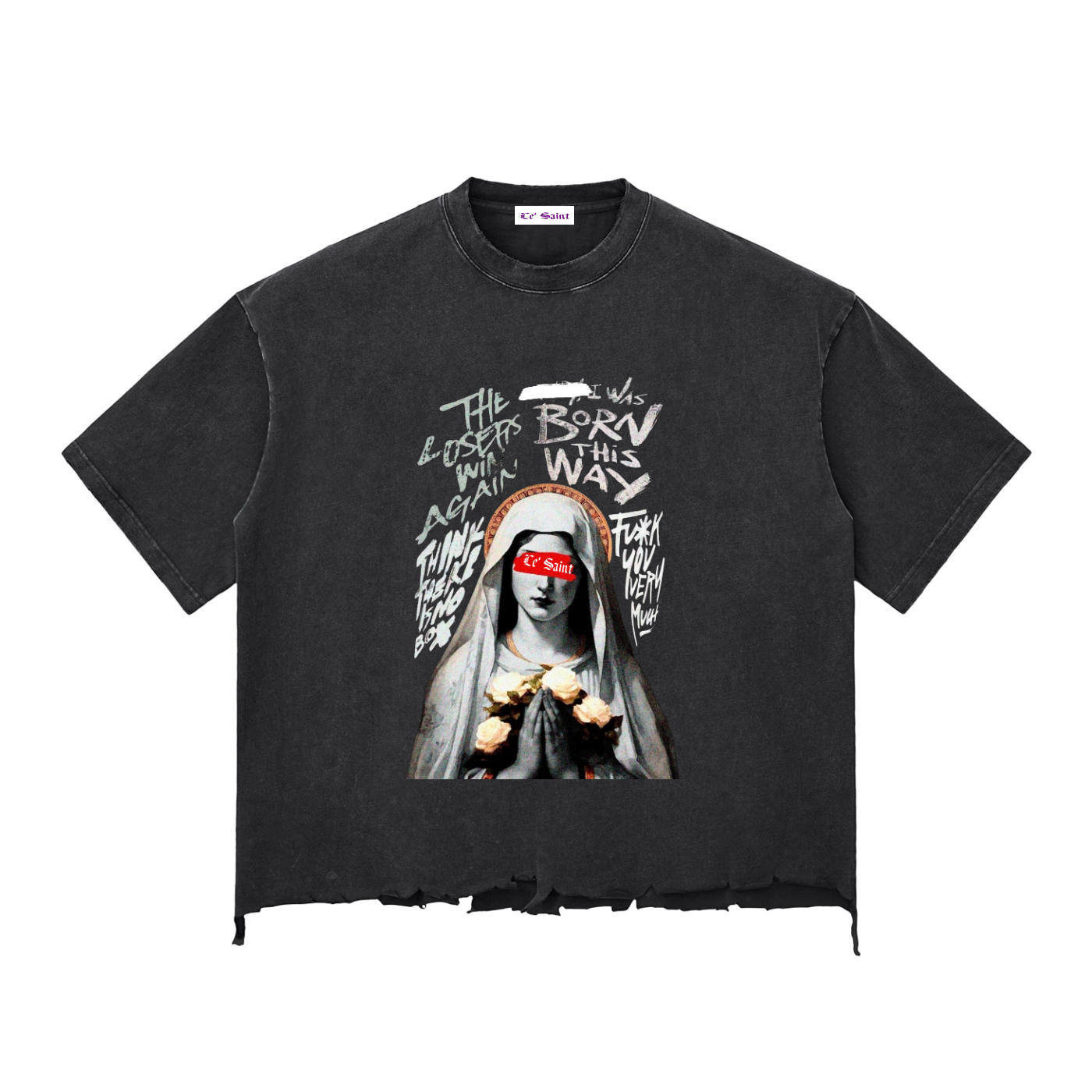 Snow Wash Raw-Hem Boxy "LE'SAINT" T-shirt