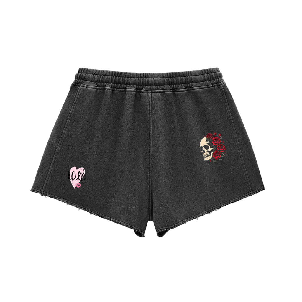 Womens Snow Washed Raw Edge Drawstring "Loney Rose" Shorts