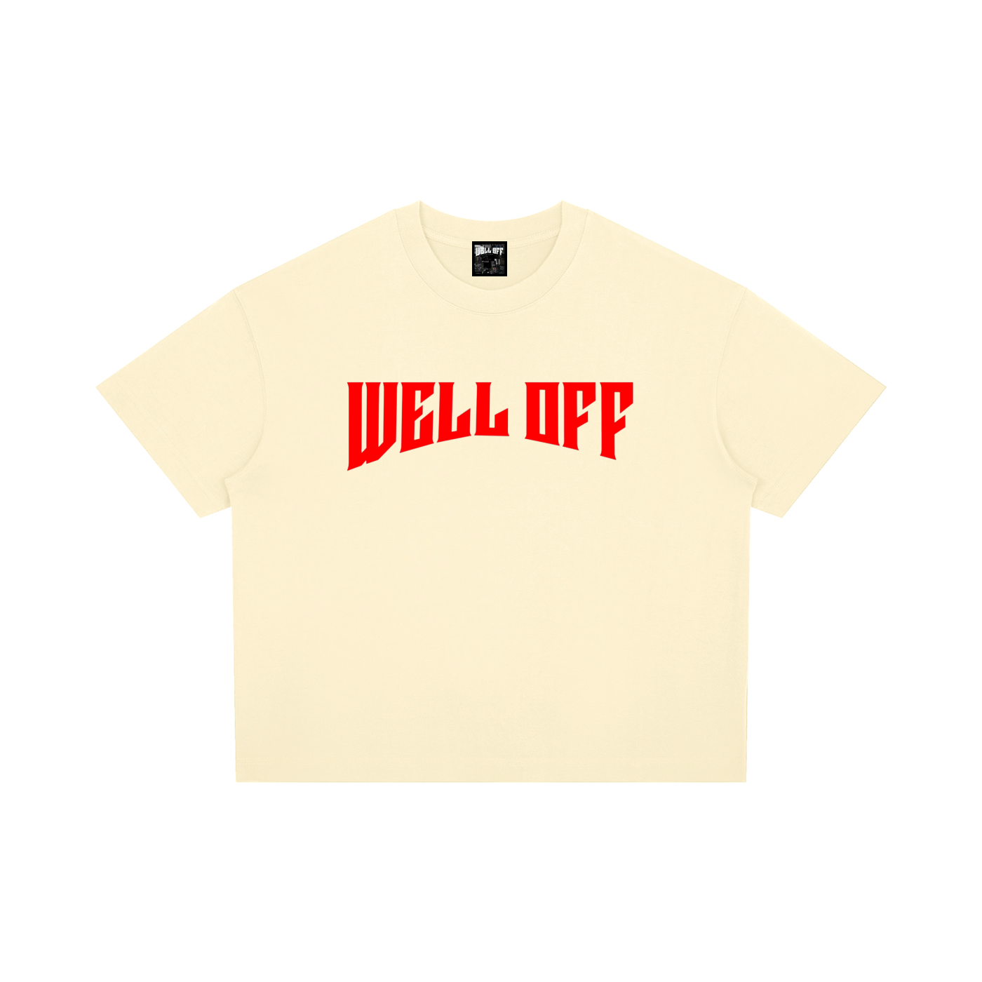 Boxy Drop Shoulder "WELL OFF" T-Shirt