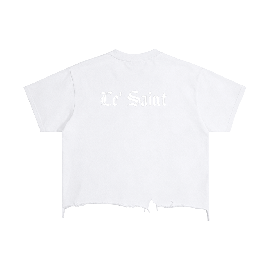Vintage Wash Boxy Distressed Hem "Le'Saint" T-Shirt