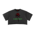 Womens Snow Washed Raw Edge "Lonely Rose" Crop Top