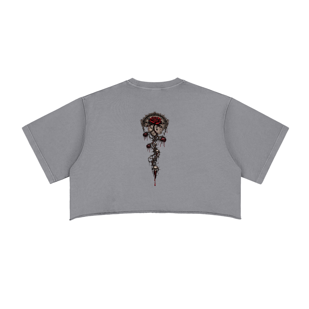 Womens Snow Washed Raw Edge "Lonely Rose" Crop Top