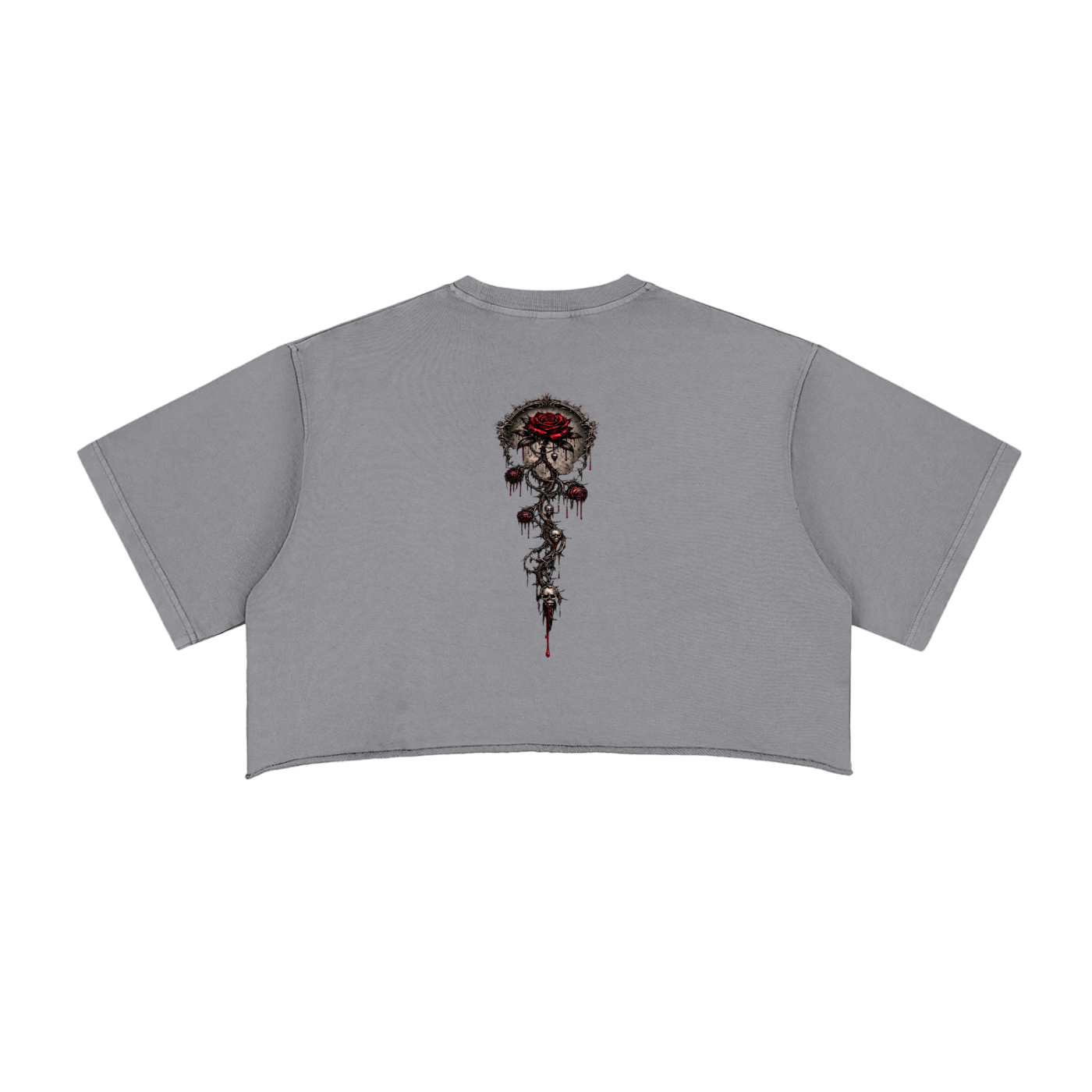 Womens Snow Washed Raw Edge "Lonely Rose" Crop Top
