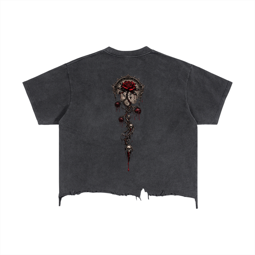 Mens "Lonely Rose" Vintage Wash Boxy Distressed Hem T-Shirt