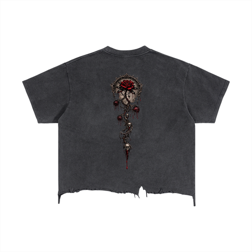 Mens "Lonely Rose" Vintage Wash Boxy Distressed Hem T-Shirt