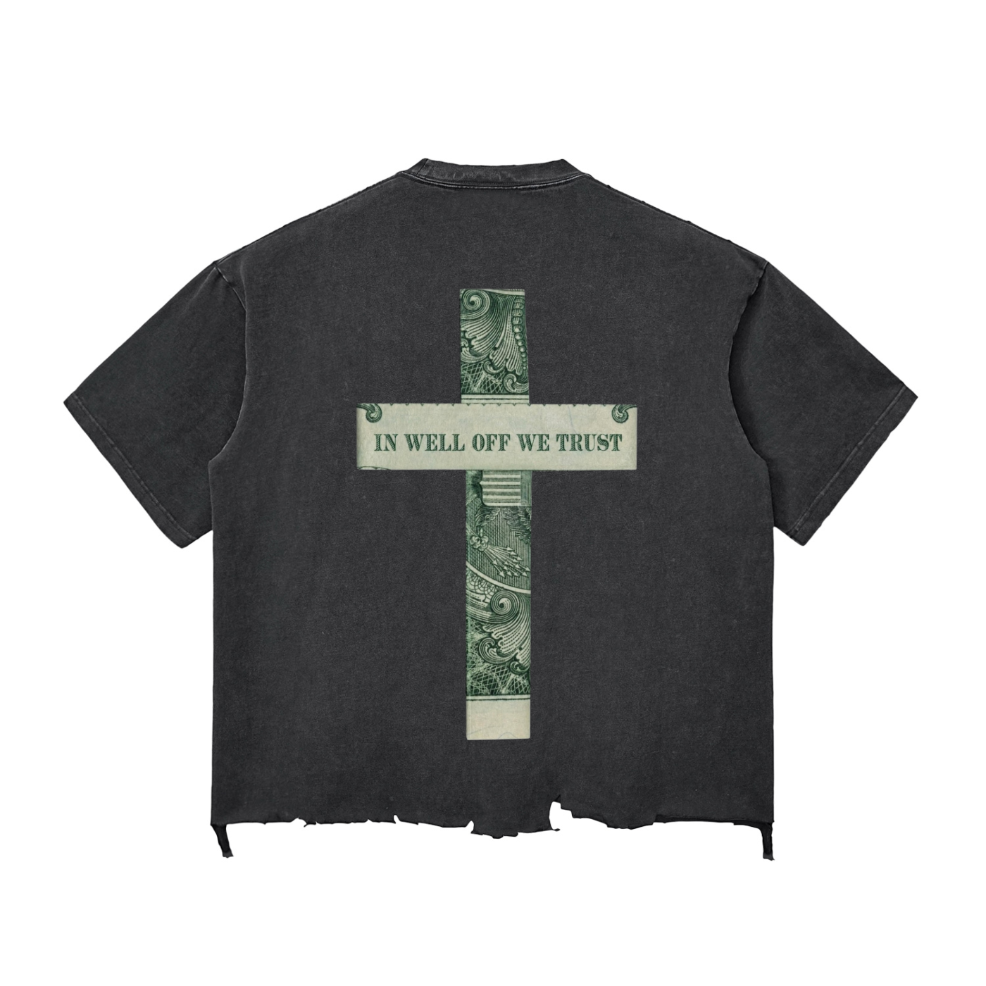 Snow Wash Raw-Hem Boxy "WELL OFF" T-shirt