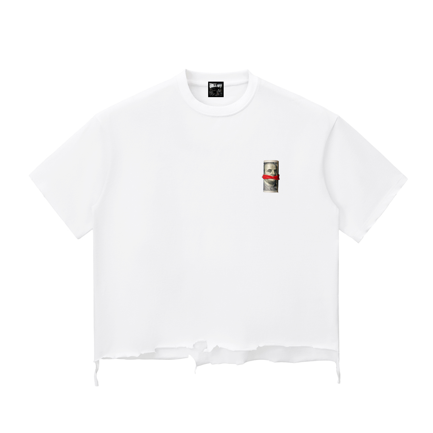 Snow Wash Raw-Hem Boxy "WELL OFF" T-shirt