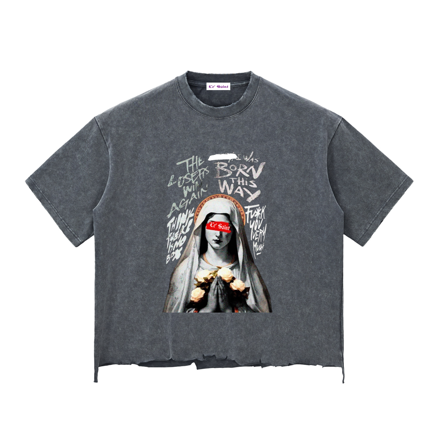 Snow Wash Raw-Hem Boxy "LE'SAINT" T-shirt