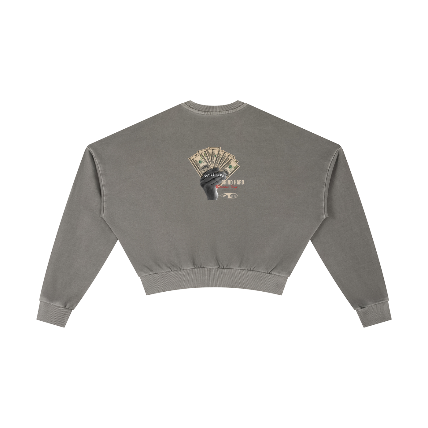 Womens Vintage "WELL OFF" Washed Cropped Sweatshirt