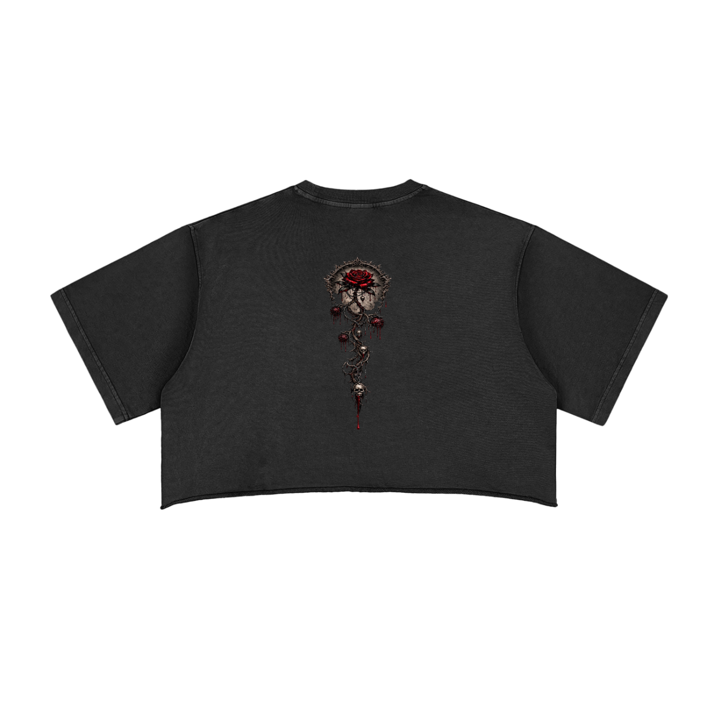 Womens Snow Washed Raw Edge "Lonely Rose" Crop Top