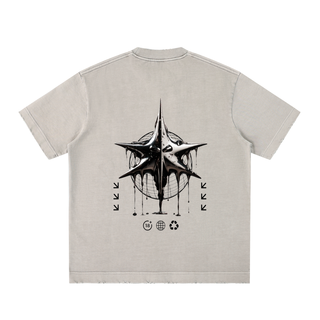 Heavyweight Vintage Washed Frayed "Death Star" T-Shirt