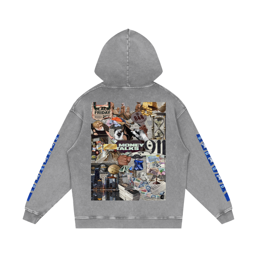 Snow Washed Loose Cotton "WELL OFF" Hoodie