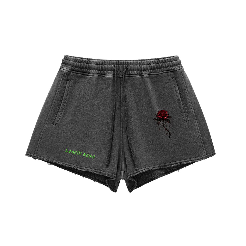 Womens Snow Washed Raw Edge Drawstring "Loney Rose" Shorts