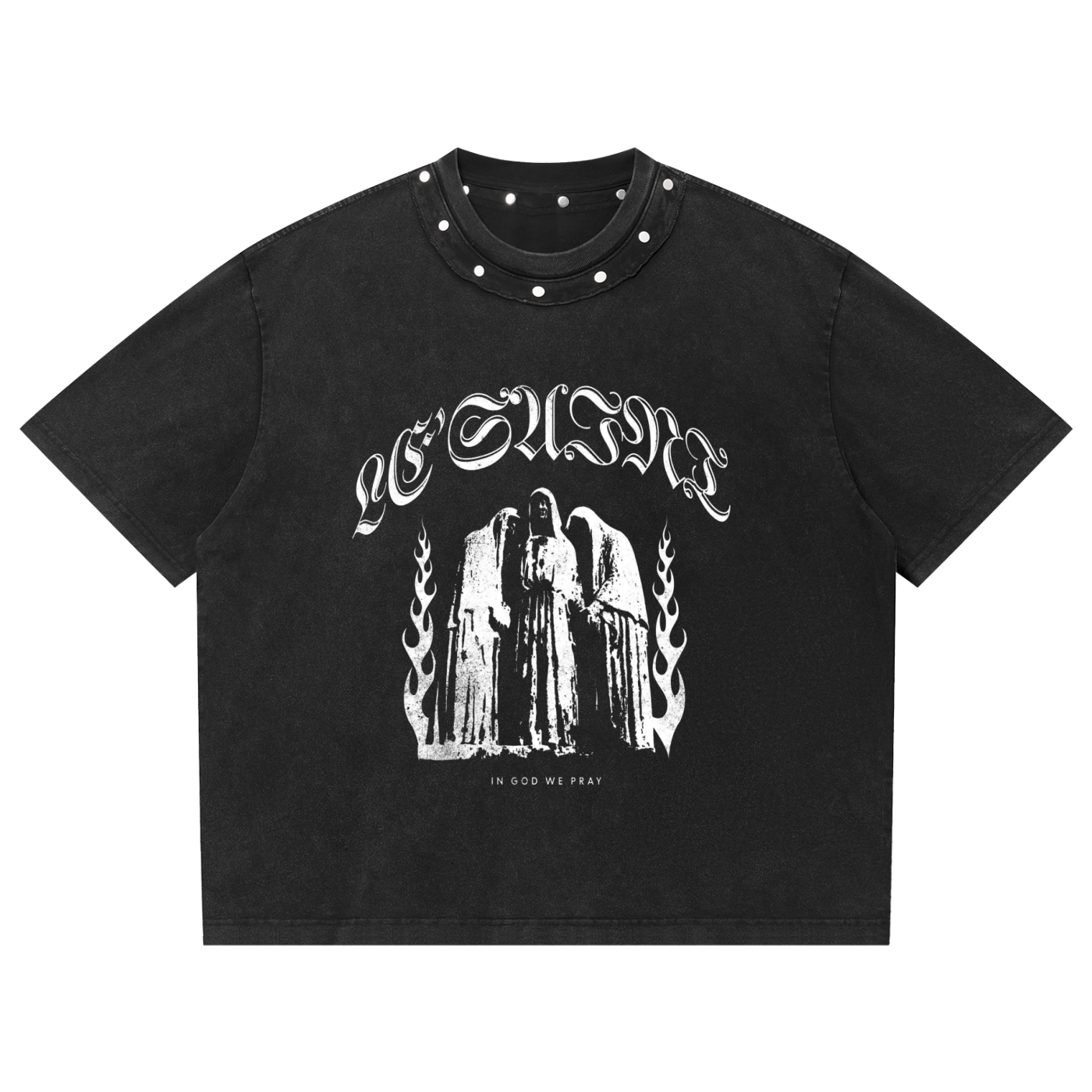 Unisex Washed Boxy Studded "Le'Saint" T-Shirt