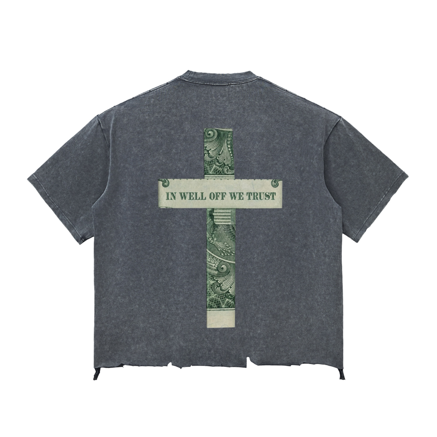 Snow Wash Raw-Hem Boxy "WELL OFF" T-shirt
