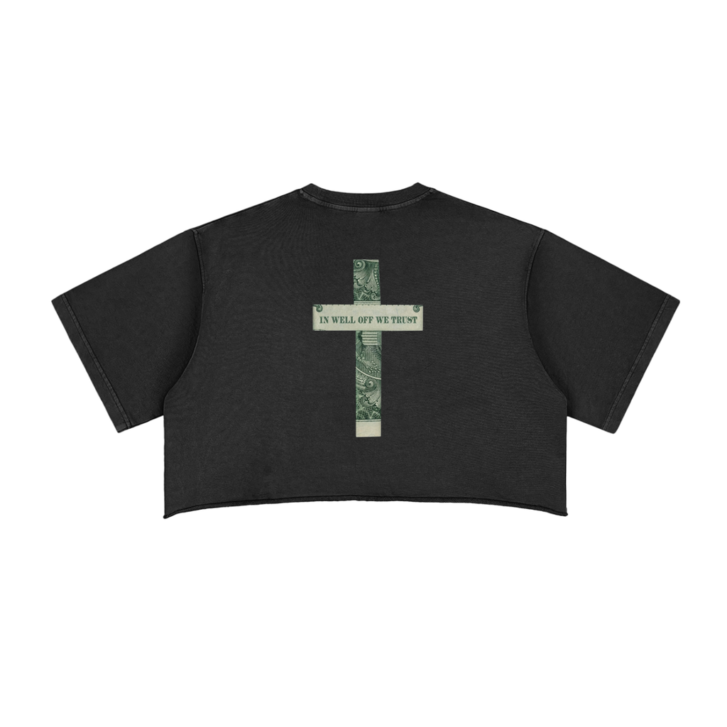 Womens Snow Washed Raw Edge Crop "WELL OFF" Top