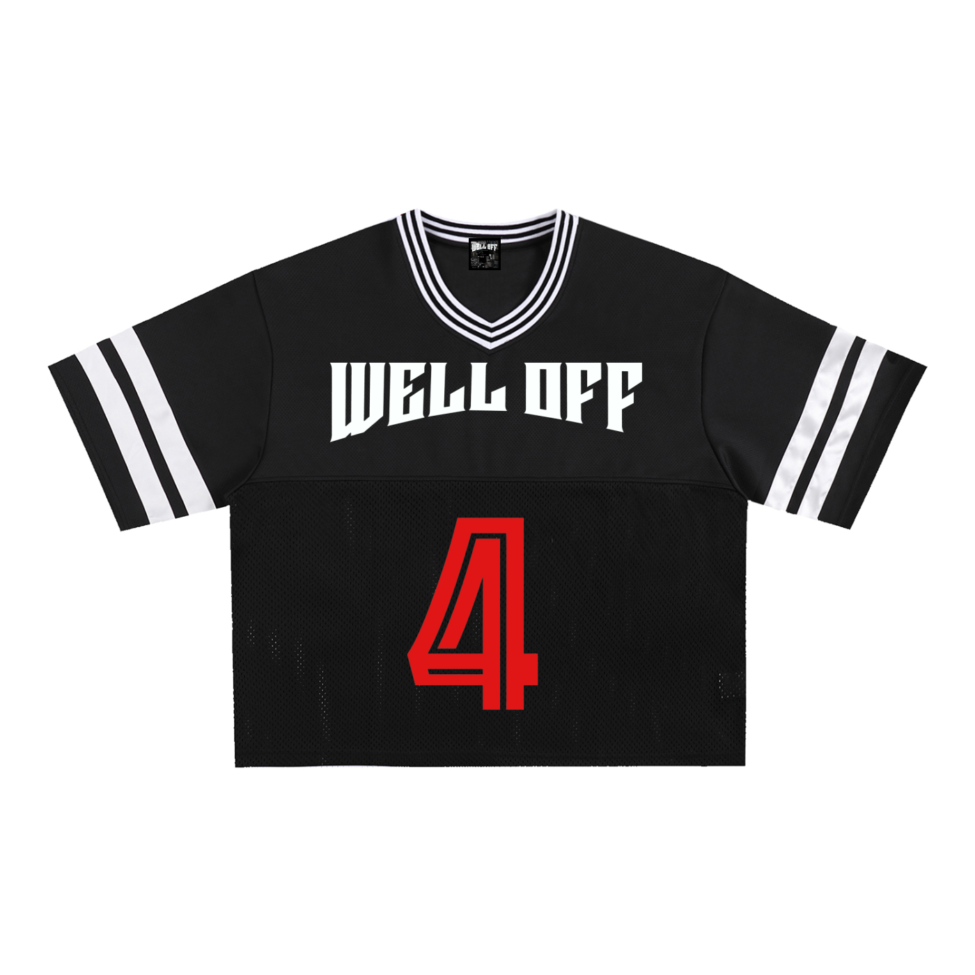 Taped Mesh Boxy "WELL OFF"  T-Shirt