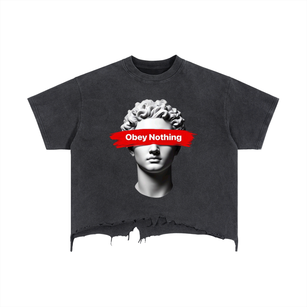 Vintage Wash Boxy Distressed Hem "Le'Saint" T-Shirt