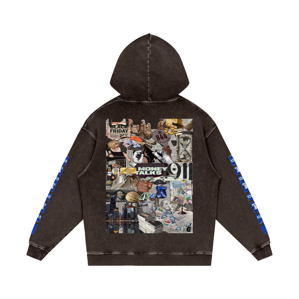 Snow Washed Loose Cotton "WELL OFF" Hoodie
