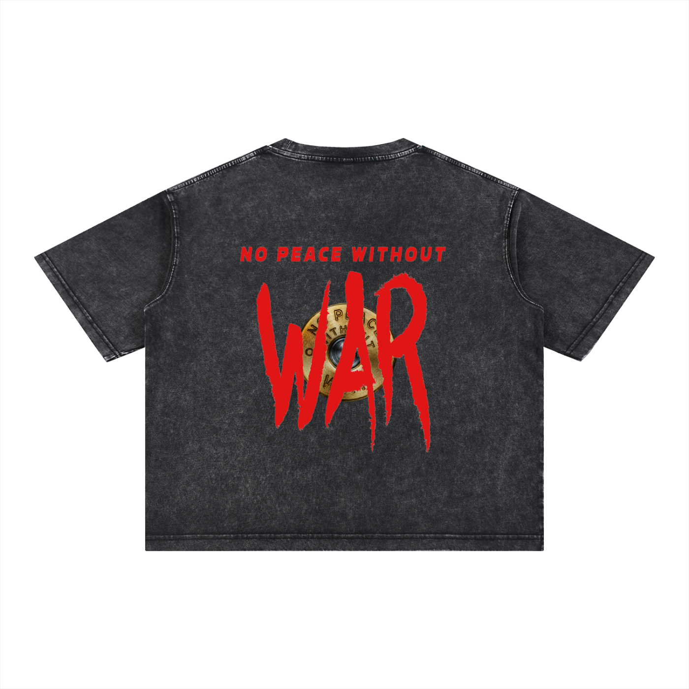 Mineral Wash Boxy Cotton "NO PEACE WITHOUT WAR "T-Shirt