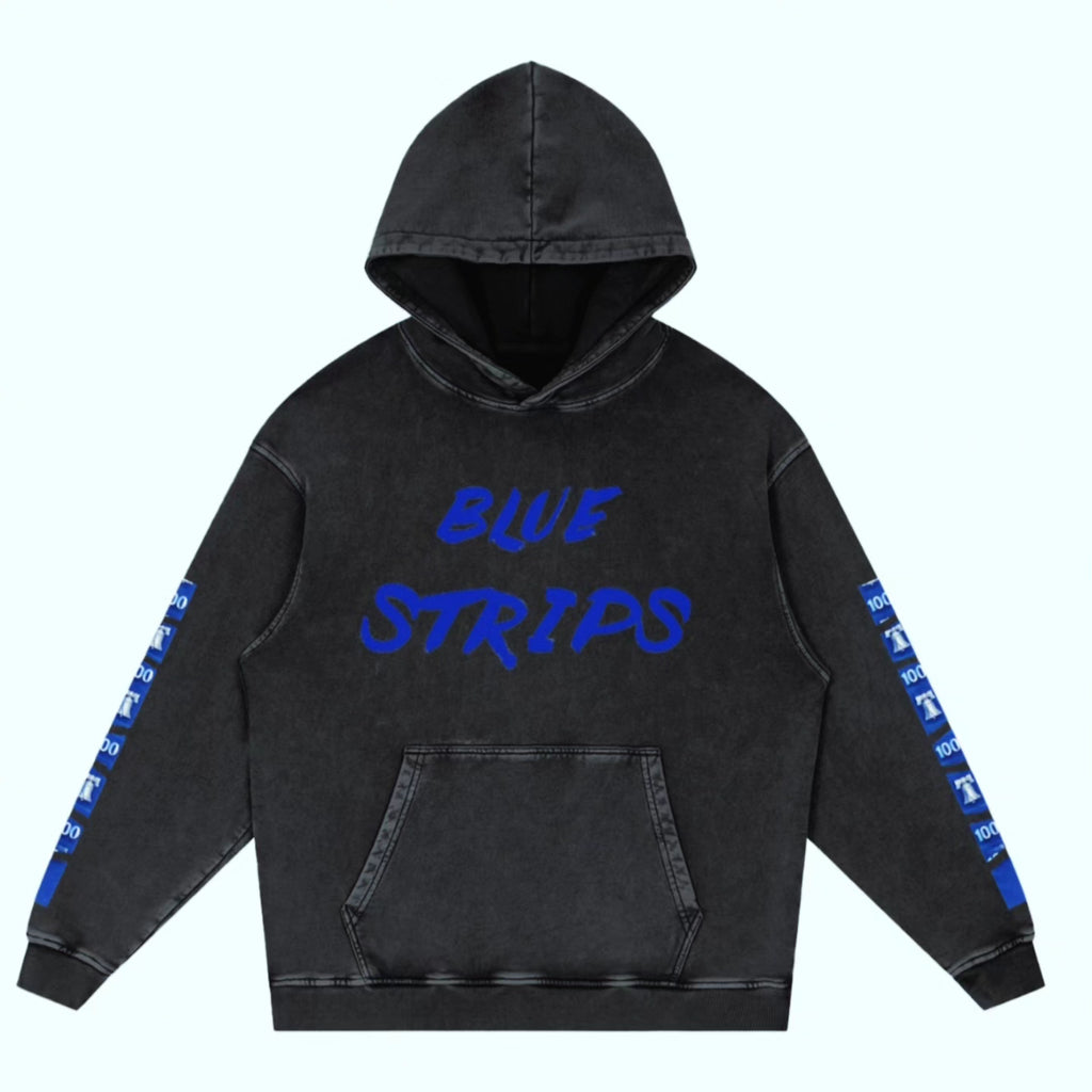 Vintage Washed Frayed "WELL OFF" Fleece Hoodie